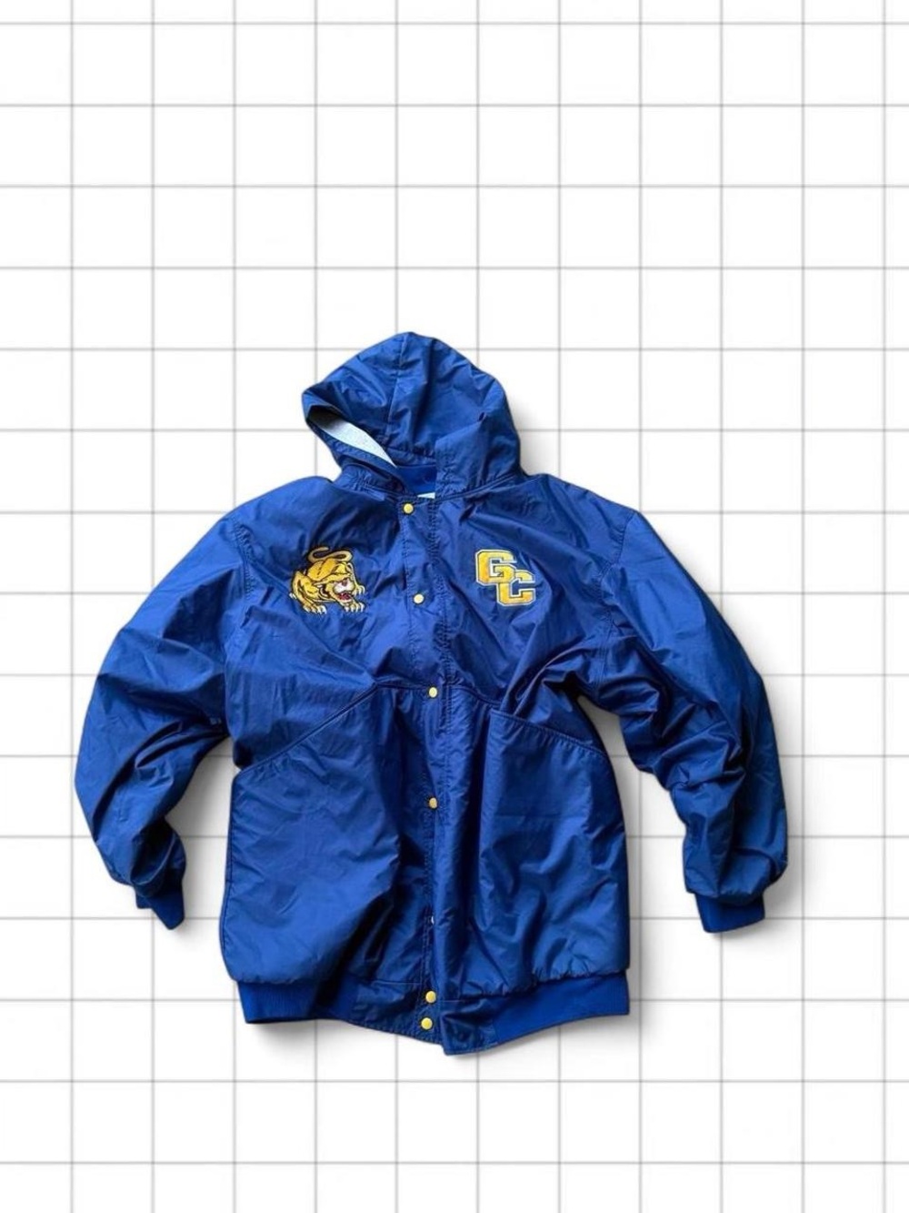 Vintage Blue Hooded Windbreaker Jacket Coat with Yellow Logo